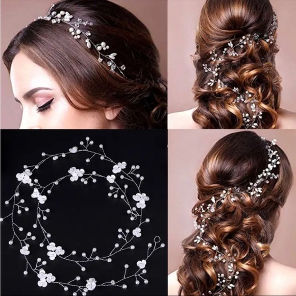 NWT Bridal crystal pearl and flowers beaded hair vine - Picture 4 of 4